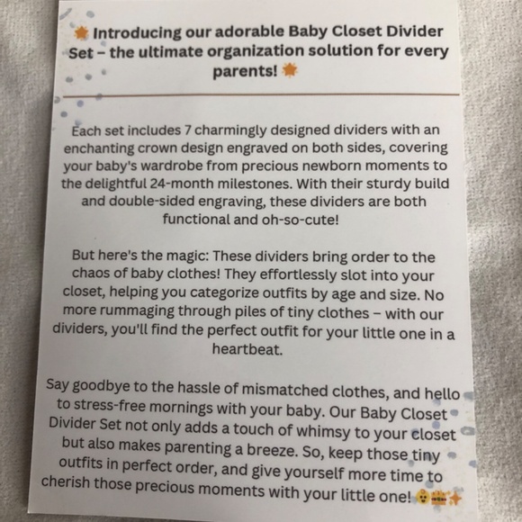 NEW Wooden Nursery Baby Closet Dividers Organizer Set of 7 NB-24 Months - Picture 7 of 9